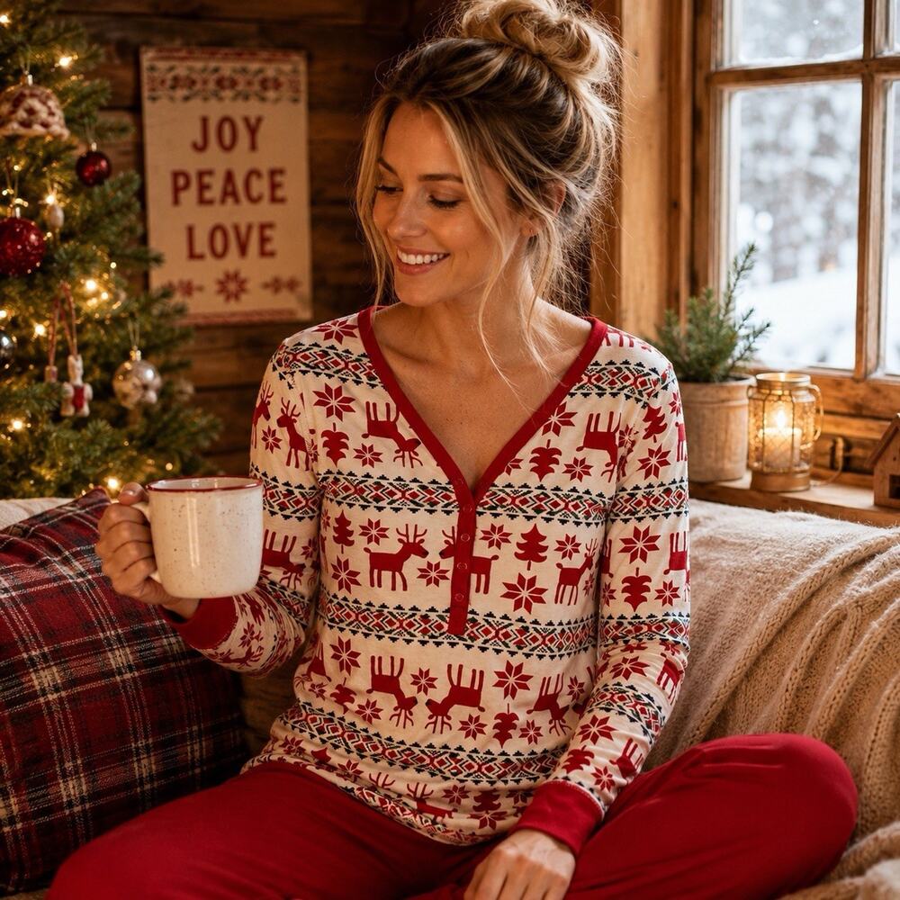 Hanna Andersson Organic Cotton Christmas Pajama Top M Reindeer Deer Fair Isle